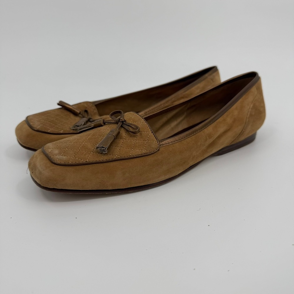 Enzo Angiolini Loafer Flat Quilted Suede Modern Womens 10.5M Tan Brown Shoes